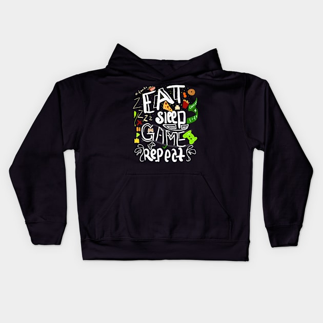 eat sleep game repeat Kids Hoodie by Fashion by Gail